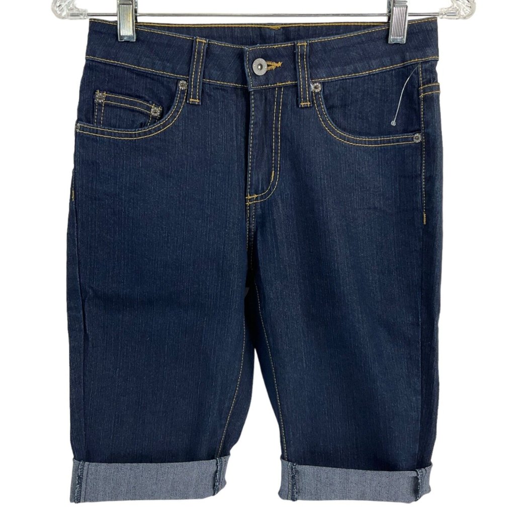 Carmar Shorts Womens Sz 23 Dark Denim Bermuda Stretch Mid Cut Raw Hem $219 Nwt
